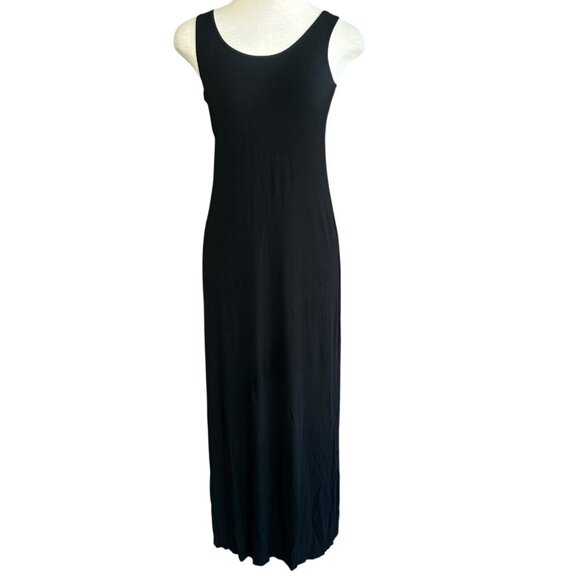 White & Warren Black Sleeveless Jersey Knit Maxi Dress Resort Casual Size Small - Picture 3 of 9
